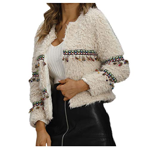 Womens Sherpa Short Jacket Fuzzy Fleece Teddy Crop Coat Open Front Shaggy Cardigan Outwear Warm Winter(White, Small)