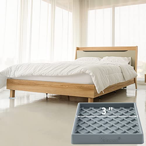 Furniture Coasters - 8 Pcs 3” Square Furniture Caster Cups Non Slip Pads Hardwoods Floors Non Skid Furniture Grippers Rubber Grid Feet Anti Slide Floor Protector For Bed Couch Stoppers Gray #TOP18