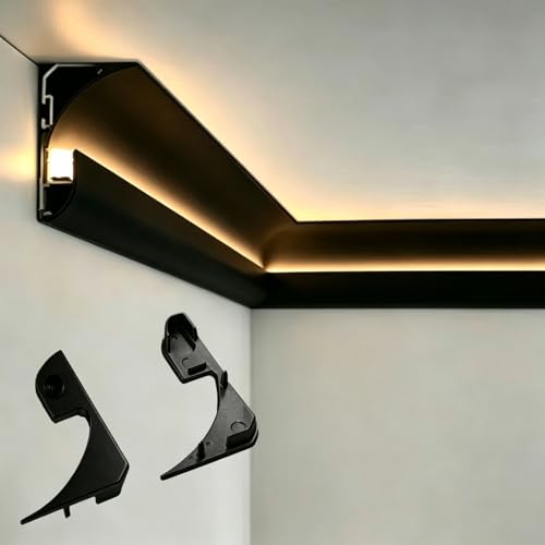 Ojtuyht Aluminum LED Channel with End Caps, LED Light Strip Diffuser, Corridor LED Baseboard Skirting for Home Decor, Living Room, Ceiling(Black,6 5/8ft)