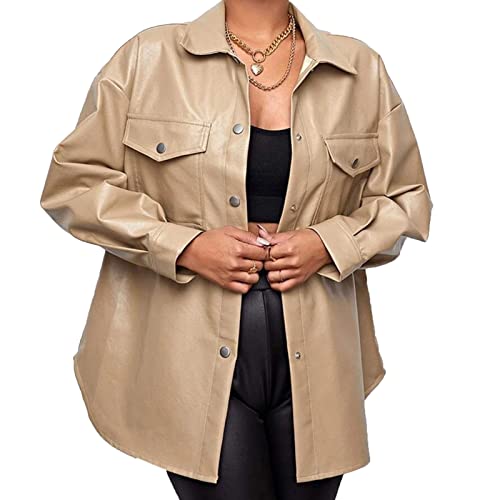 Manteau de moto surdimensionné femme veste cuir manches longues boutons casual