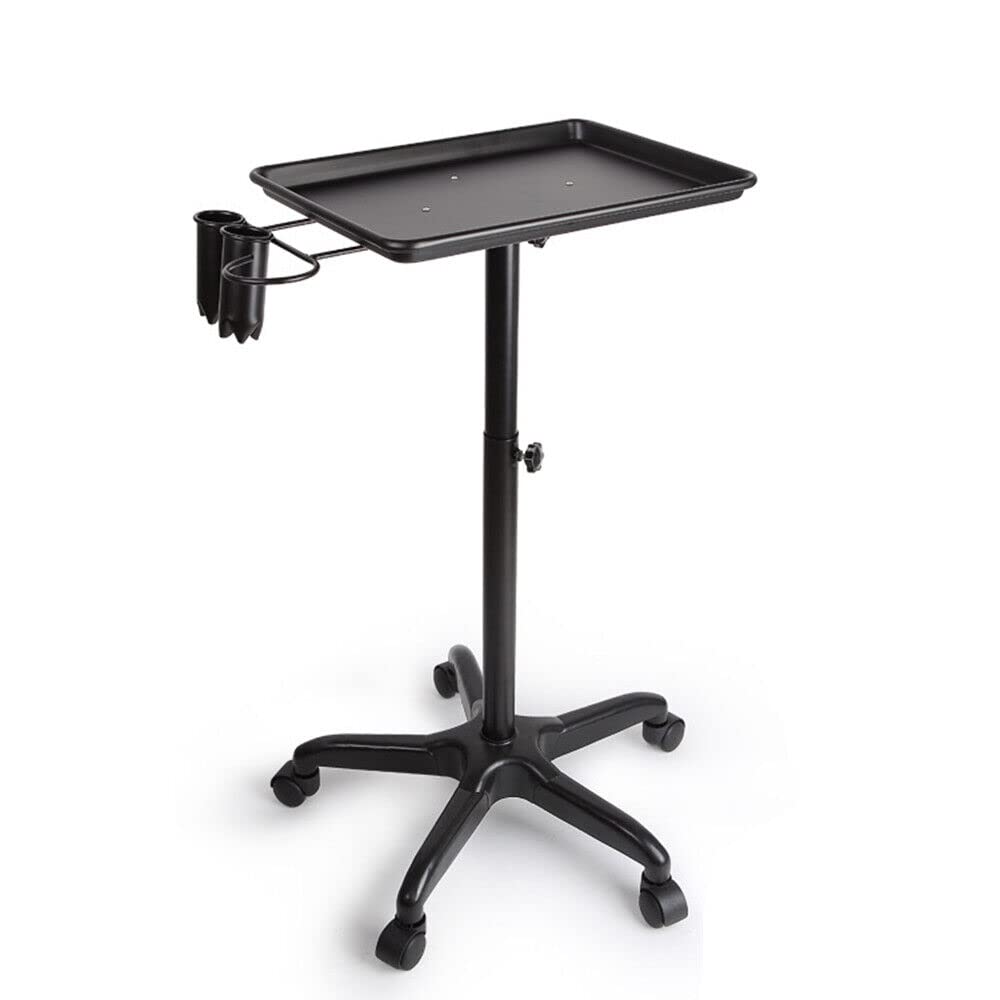 Carro de peluquería con ruedas, con bandeja extraíble, color negro