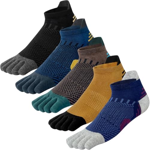 Kevaler Mens Toe Socks Cotton Sports Running Athletic Socks Ankle Low Cut Five Finger Crew Socks Sweat Wicking Quick-dry Breathable Soft UK 7-10 (5 Pairs)