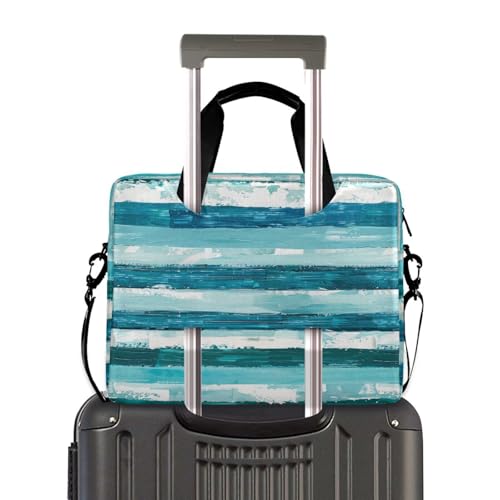Bolso para portátil 15.6 pulgadas con asas y correa azul y blanco miniatura 4