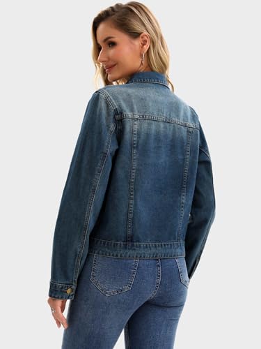 Women's Denim Jacket Washed Vintage Western Long Sleeve Distressed Jean Jackets Coats4