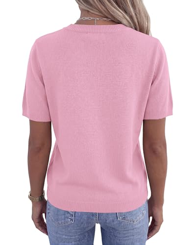 BTFBM Women's Short Sleeve Sweaters 2026 Summer Crew Neck Knit Work Shirts Business Casual Tops Basic Fall Fashion Clothing(Pink, XX-Large) — view 3