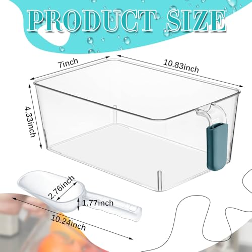 Image of Havawish Ice Storage Bin and Flexible Scoop Set Plastic Freezer Bin with Pull out Handle Storage Bucket Clear for Container with Scoop(Dark Blue,10.83 x 7 x 4.33 in,Classic)