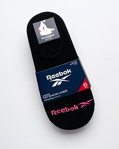 Image of Reebok Womens No Show Socks Stretch Performance Invisible Liners, 6 Pack | Moisture-Wicking Fabric, Silicone Heel Grip, Reinforced Heel & Toe, Ultra Low Cut, Shoe Size 4-10