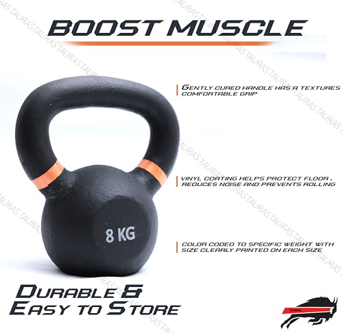 Image of TAURAS Kettlebell, 8KG Kettle Bell, Cast Iron Kettlebell, Kettlebells Weight, Kettlebells for Home Gym