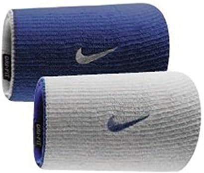 Nike BN5005-452-F Dry-Fit Double Wide Wristband, Pack of 2 (Blue/White)