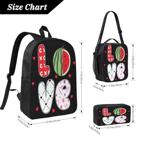 Love Watermelon 17 Inch Backpack Sets Lunch Bag Lightweight Daypack for Men Women 3Pcs2
