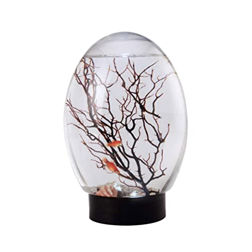 Pequeña pecera Goldfish Tank Mini acuario pecera Ecosphere cerrado ecosistema acuático con luz LED Escritorio Base negra estable sin necesidad de alimentar o cambiar el agua