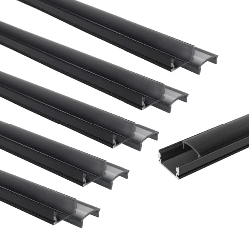 LightingWill 6-Pack LED Aluminum Profile, 3.3ft/1Meter LED Aluminum Channel Black U-Shape LED Diffuser with Crystal Smoke Cover, End Caps and Mounting Clips for LED Strip Lights