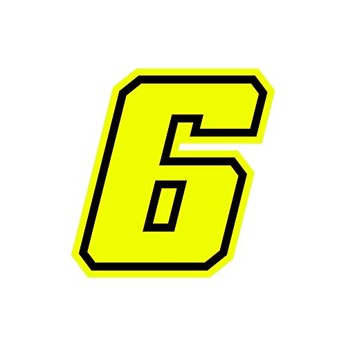 4R Quattroerre.it 13386 Racing Number 6 Moto GP, Neon Yellow, 10 x 10 cm