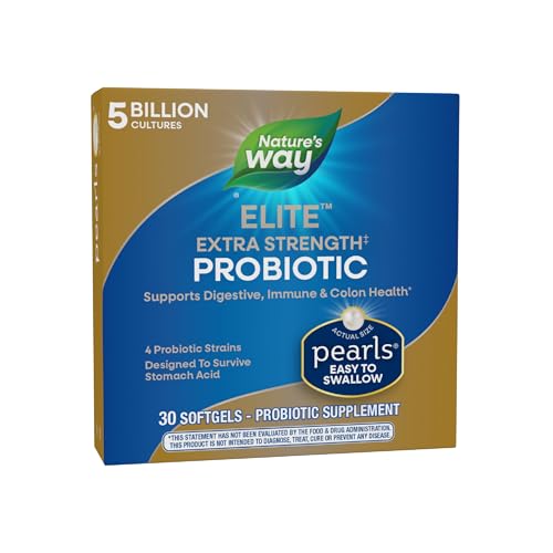 Nature's Way Elite Extra Strength Probiotic Pearls for Men and Women, Supports Digestive, Immune, Colon Health*, 5 Billion Live Cultures, No Refrigeration Required, 30 Softgels