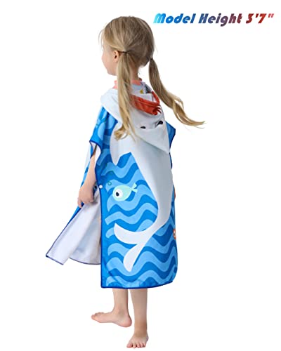 Image of Toddler Bath Beach Towel Poncho with Hood, Kid Bath Pool Swim Bathrobe Cover-ups Swimwear (Grey Shark)