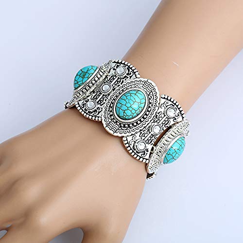 Turquoise 3pcs Set - a Turquoise Necklace a pair of turquoise pendant tassel earrings, a stretchable turquoise braceleta… - Image 5