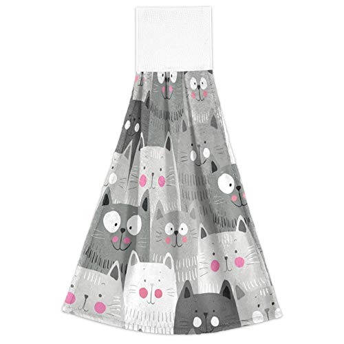 Boccsty Cats Kitten Pattern Hanging Kitchen Towels 2 Pieces Funny Gray Kitty Animal Dish Cloth Tie Towels Hand Towel Tea Bar Towels For Bathroom Farmhouse Housewarming Tabletop Home #TOP1