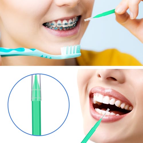 Image of Patelai 100 Pieces Braces Dental Brush for Cleaner Interdental Toothpick Dental Tooth Flossing Head Oral Hygiene Flosser Toothpick Cleaners Tooth Tool(Green, Yellow,Mixed Sizes)