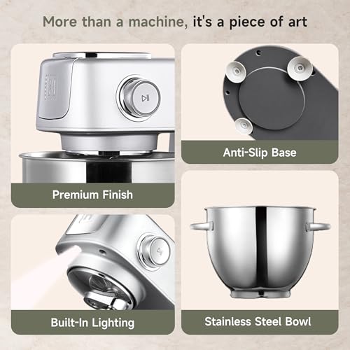 Hauswirt Stand Mixer 6QT XL Large, 4.5" LED Touch Screen Electric Household Stand Up Mixer, Full Metal Structure Standing Mixer 11-Speed, Dough Cake Bread Mixer – Silver - image 8
