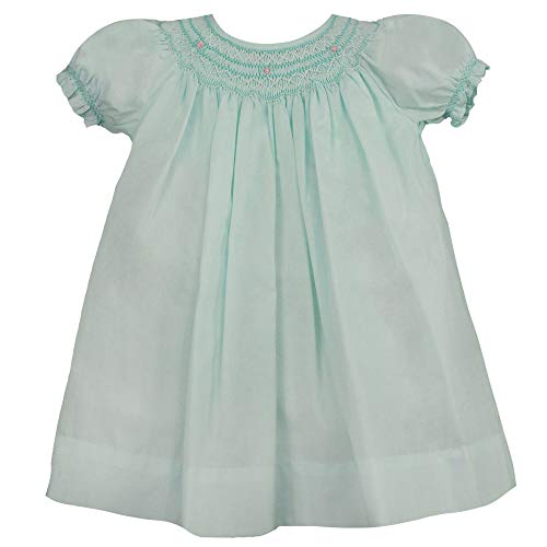 Petit Ami Baby Girls' Bishop Smocked Daygown with Pearls, Newborn, Mint