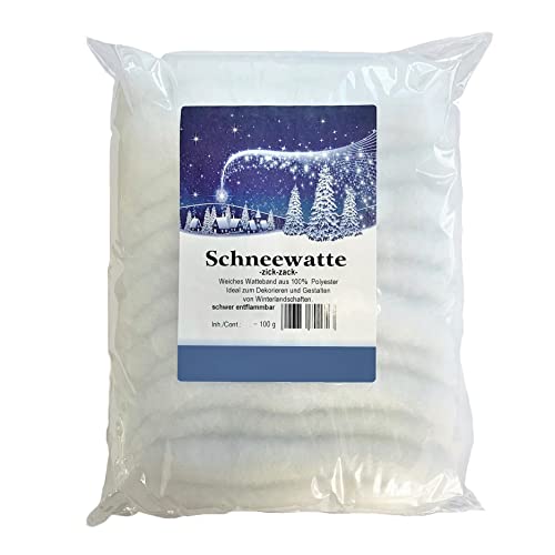 SCHNEE-WATTE Dekoschnee Kunstschnee Schnee Basteln Bastelwatte Bastelmaterial weiß ZICK-ZACK 100g