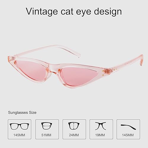 Y2K Retro Small Cat Eye Sunglasses Womens Tinted Colored Lense Skinny Tiny Sun Glasses 2 pack (Burgundy/Red + Pink/Pink)2