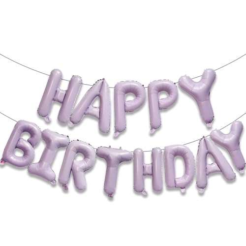 KALOR Pastel Purple Happy Birthday Balloons Banner 16 Inch Mylar Foil Letters Balloon Sign for Birthday Party Decorations Photo Booth Backdrop