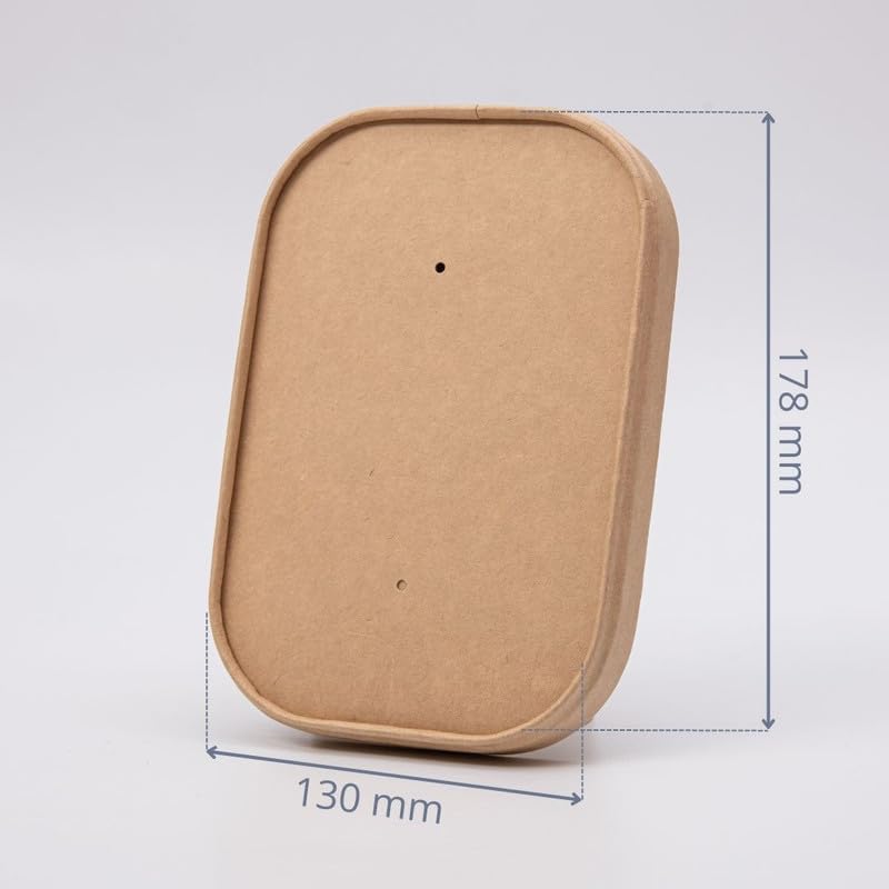 Coperchi in Carta Kraft per Salatiere Rettangolari da 500/750/1000 ml - Confezione da 50 Pezzi | Coperchi Monouso per Contenitori di Alimenti, Ciotole e Vaschette Usa e Getta