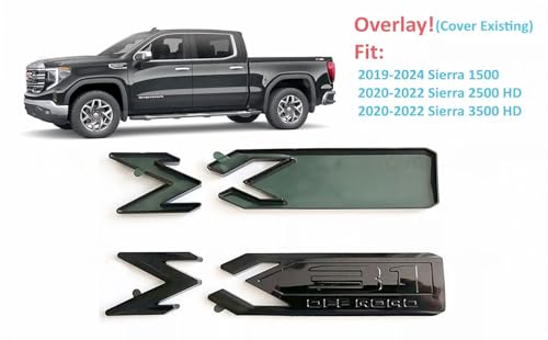 Image of Pair Set Sierra 1500 X31 Off Road Emblems 3D Rear Bodyside Truck Bed Decal Badge Nameplate Replacement for 2019-2022 Sierra 84682662 (Overlay Emblem Gloss Black)