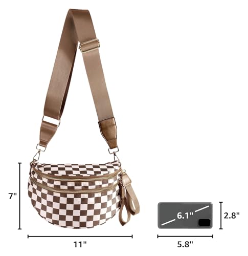 Image of FEIBOON Spacious Checkered Nylon Crossbody Bag Bum Bag Handbags Wallets for Women