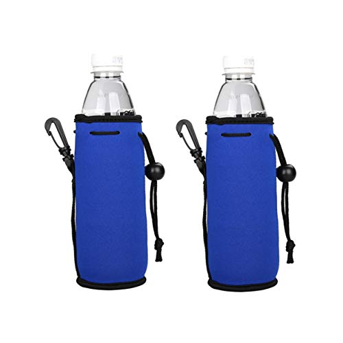 E - Living 500Ml (16.9 Oz) Collapsible Neoprene Water Bottle Drawstring Cooler/Coolie/Cover/Insulator/Holder/Huggie/Sleeve - 2 Pack (13 Colors) (Royal Blue) #TOP16