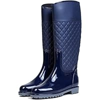 AONEGOLD Women Wellington Boots Knee High Rain Boots Waterproof Warm with Soft Villi Spliced Rainshoes(Blue,6 UK)