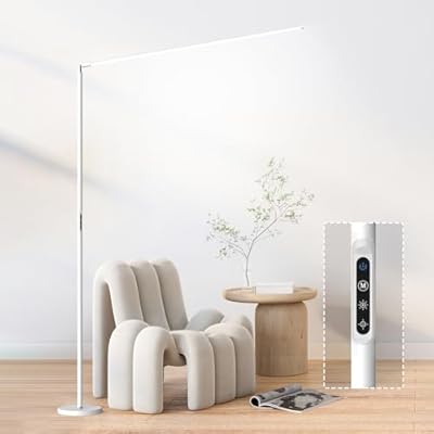 SAMPHON LED Floor Lamp, Eye-Care Bright Reading Light, Touch Dimmable Standing Lamp with 5 Color Temperature & 9 Brightness Levels Floor Lamps for Living Room, Bedroom, Office, Workshop - White
