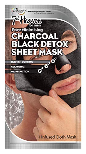 7th Heaven Charcoal Black Dexot Sheet Mask for Men with Charcoal and Green Tea to Draw Out Dirt, Absorb Excess Sebum and Minimise Pores for a Rejuvenated Complexion - Ideal for All Skin Types