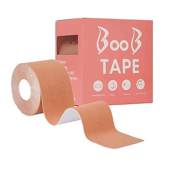 BoobTape for Women Breast Lift & NippleTape for Strapless Dresses Multipurpose Body Tape Push Up Bra Alternative Light Brown