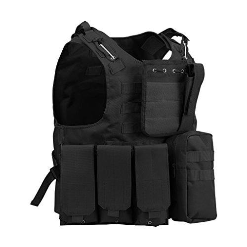 Gilet tactique ENKEEO Military Molle Gilet tactique militaire pour chasse, camping, randonnée, guerre, combat, sturm assiette carrier gilet militaire Noir