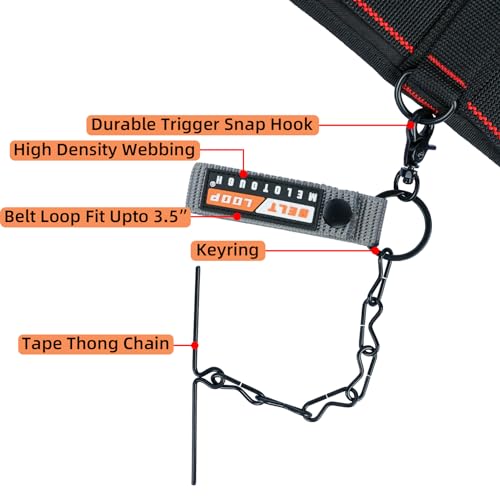 Image of MELOTOUGH Tape Thong for Tool Belt Waist Electrical Tape Strap Chain with Keyring and trigger snap hook for Belt (Grey Color, 2)