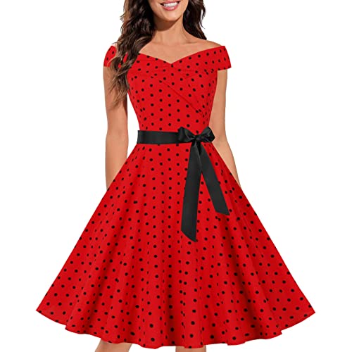 Damen 50er 60er Jahre Kleid Vintage Cocktailkleid Neckholder 1950er Hepburn Stil Rockabilly Petticoat Kleid Slim Bequem Sommerkleider Schulterfrei...