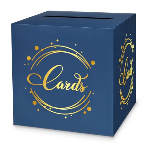 Image of 1 Pack Navy Blue and Gold Foil Card Box for Party, 8.7 inch Navy Blue Gift Card Box Money Box for Birthday, Wedding, Baby Shower, Retirement, Anniversary, Bridal Shower, Raffle Ticket