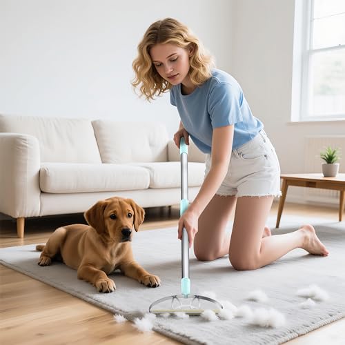 Image of Ultra & Pro LINTPLUS Combo - 63 inch Long Carpet Rake for Pet Hair + Pro Attachments - Heavy Duty Stainless Steel Handle, Stand-Up Design - Effortless Fur & Lint Removal for Large Rugs, Carpets, Floors