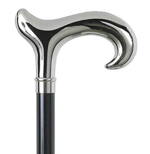 Gehstock Spazierstock Wanderstock Derby, schwarz mit silbernem Griff