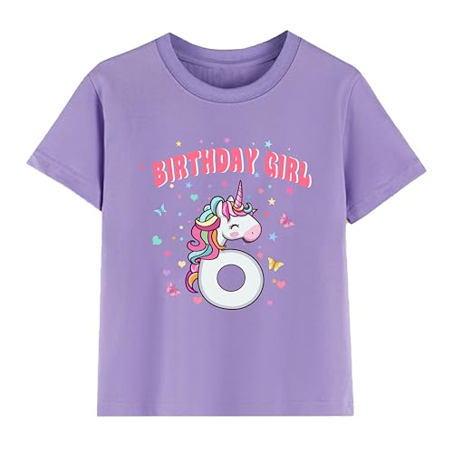 Birthday Girl Shirt Unicorn 2-6 Birthday Tshirts Cotton Short Sleeve Tees