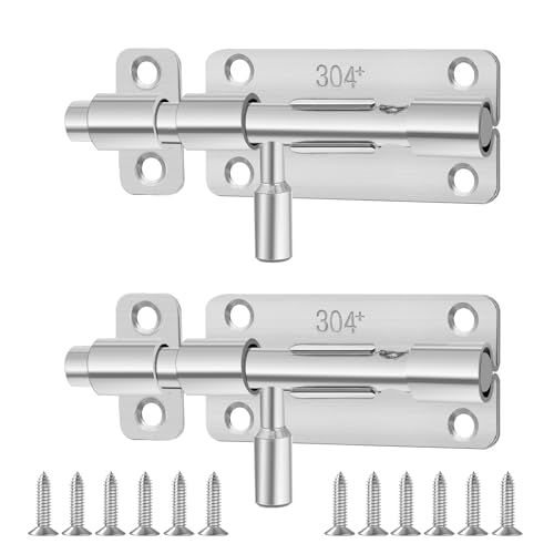 2 Pièces Loquet Porte,Verrou Porte Interieure et Exterieur,Loquets et Verrous de Portes Inox (Argent)