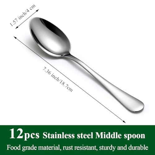 Dinner Spoons Set 12pcs, 18.7cm Soup Spoon Berglander Food Grade Stainless Steel Silverware Spoons, Metal Tablespoon for Home, Kitchen or Restaurant Mirror Polished, Dishwasher Safe - Image 3