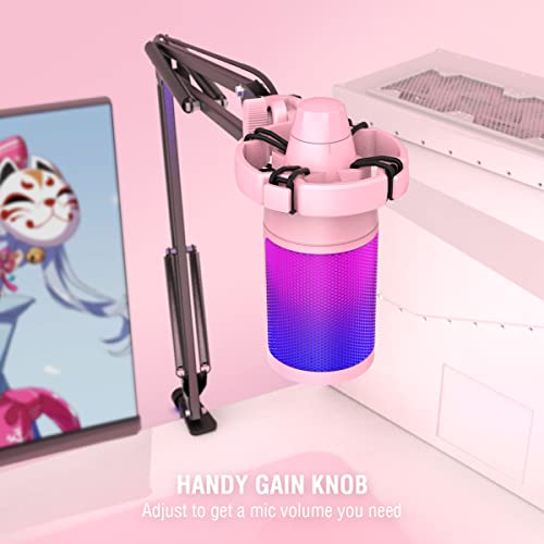 Fifine Gaming Usb Microphone Kit, Pc Streaming Recording Computer Rgb Microphone Set For Podcasting, Singing, Youtube, Condenser Cardioid Mic With Quick Mute, Gain Knob-A6T Pink #TOP3