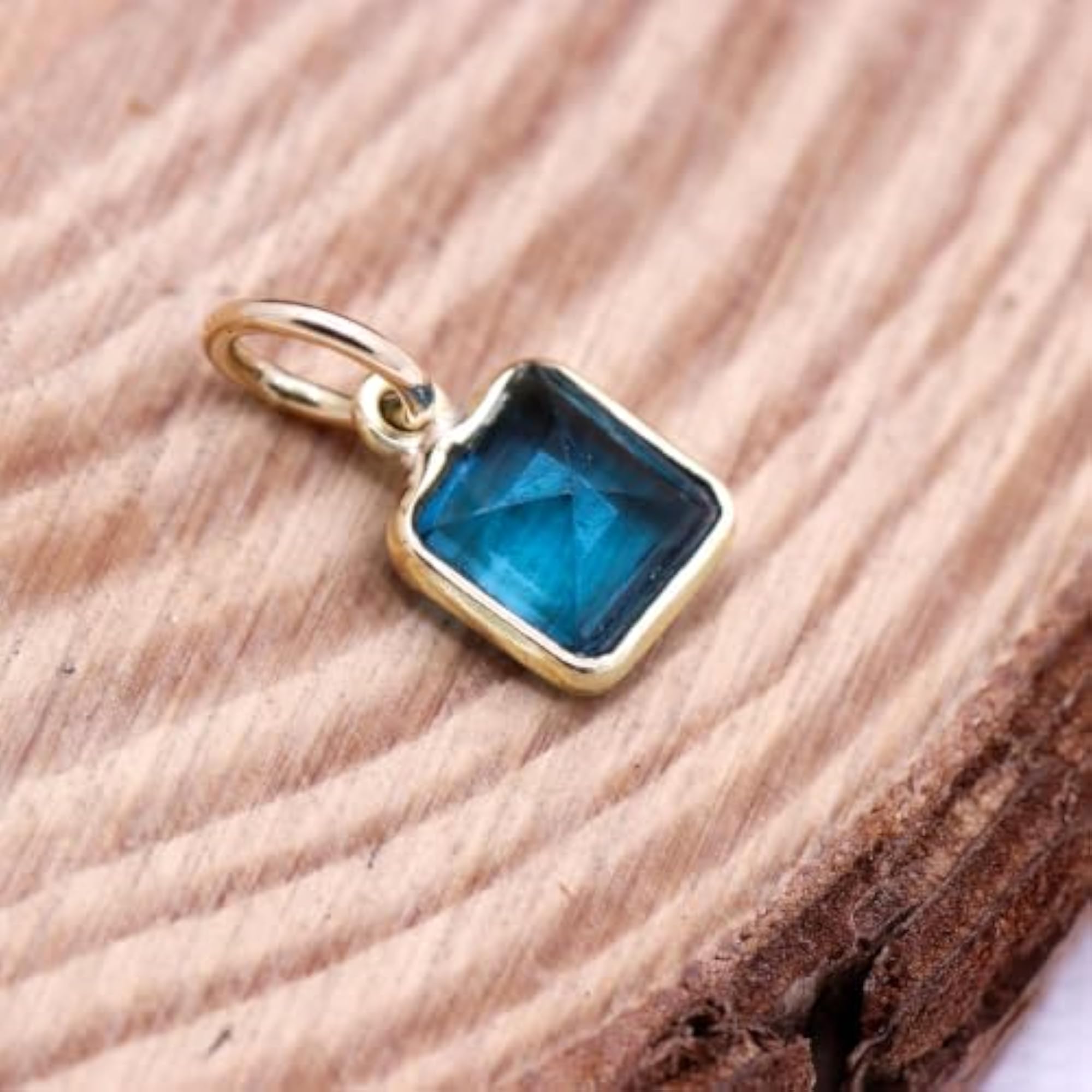 Minimalist Blue Topaz 14K Gold Pendant Necklace, Handmade
