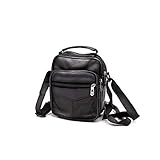  Various Bolso Hombre Bandolera Piel Cuero,Bolso Hombre Pequeño Piel Cuero con Asa,16x 18 CM-Negro