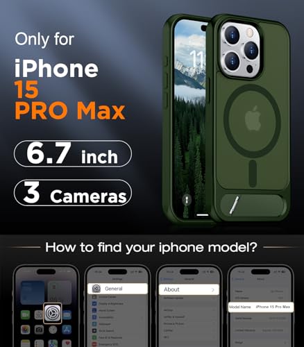 Image of Magnetic Compatible with iPhone 15 Pro Max Case, [Built-in Invisible Kickstand][Compatible with MagSafe][Military Grade Shockproof] Slim Translucent Matte Phone Case for iPhone 15 Pro Max 6.7 inch