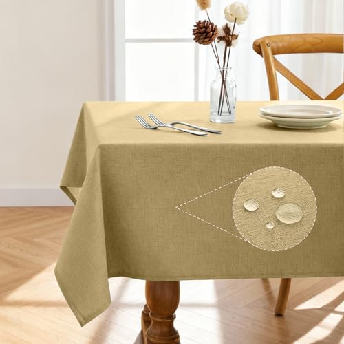 Pureegg Rectangle Linen Tablecloth Waterproof & Stain Resistant, Wrinkle-Free Table Cloth Adds Elegance and Protection, Ideal for Dining, Party, Wedding and Outdoor, 52 x 70 Inch, Coffee