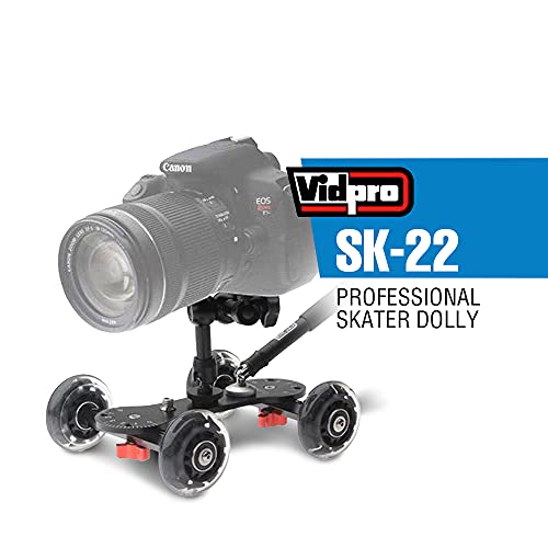 Image of Vidpro SK-22 Professional Skater Dolly - Rolling Slider for DLSR Cameras & Camcorders Ideal for Low-Level Shooting & Panning 25 Lbs Capacity Smooth Rubber Wheels 7 Mounting Points & Extendable Handle